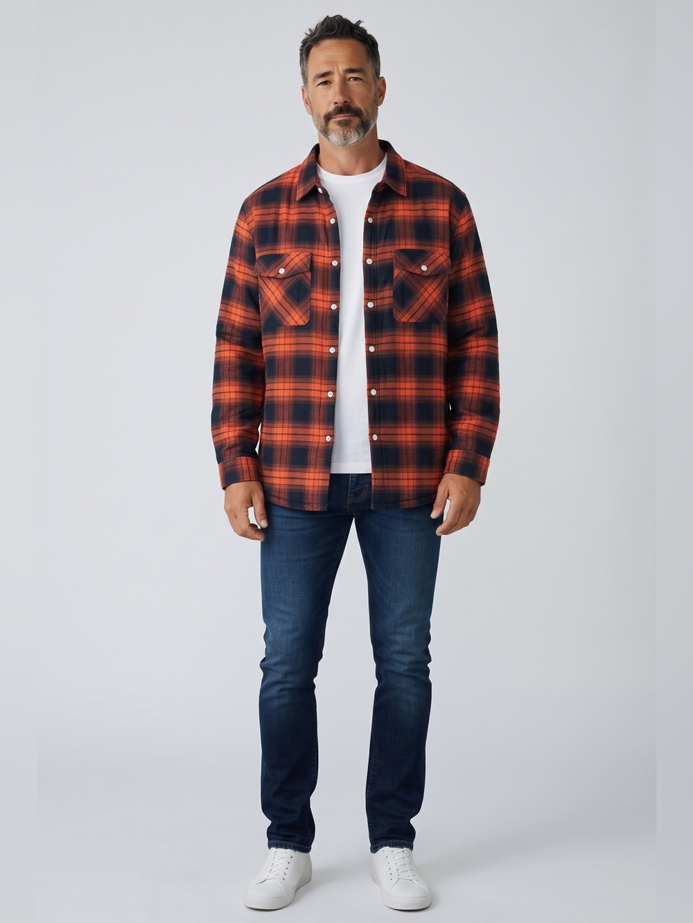 Outdoor - NWT - Men's Orange & Black Sherpa Lined Plaid Shirt Jacket